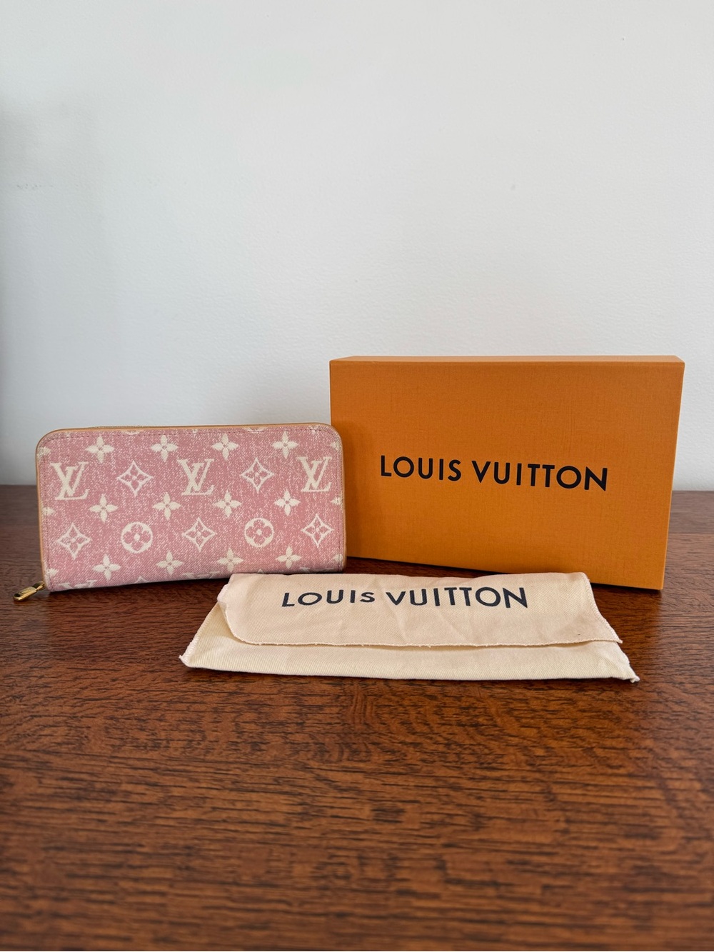 Louis Vuitton Limited Edition Pink Monogram Jacquard Denim Zippy Wallet w/COA